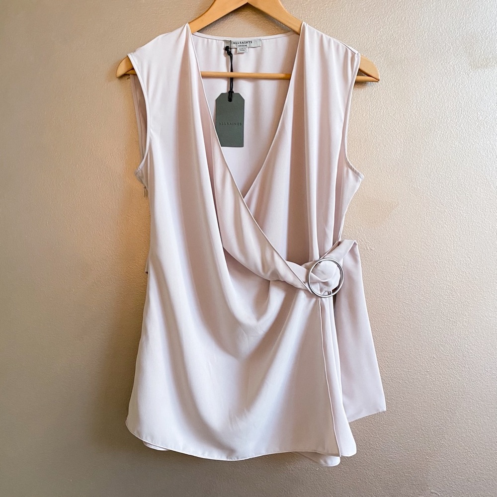 All Saints Callie Buckle Wrap Top Pale Pink